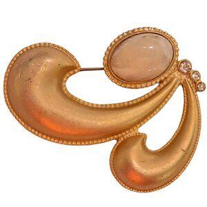 Pisces Gold Tone Matte Lucite Cab Jelly Belly Statement Paisley Brooch, Signed